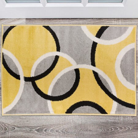 World Rug Gallery Contemporary Abstract Circles Area Rug 2' x 3' Yellow 368YELLOW2X3
